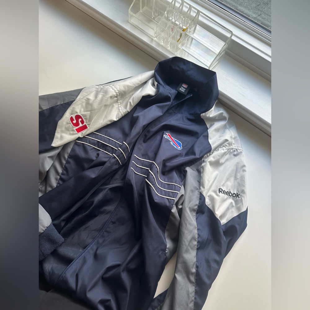 Reebok Buffalo Bills Dark Blue and Light Gray Jacket